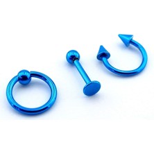 Solfera Üçlü Set Mavi Renkli Paslanmaz Cerrahi Çelik Vücut Piercing P475