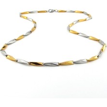 Solfera Bar Çubuk Burgu Desen Sarı ve Gümüş Renkli Paslanmaz Çelik Erkek Kolye Q0883