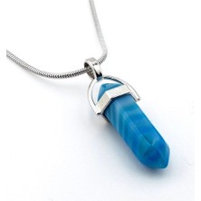 Solfera Çelik Zincirli Damarlı Akik Prizma Doğal Taş Erkek Kolye Q0728