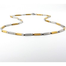 Solfera Bar Çubuk Şekilli Sarı ve Gümüş Renkli Paslanmaz Çelik Erkek Kolye Q0881