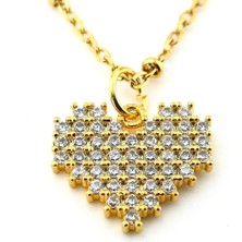 Solfera Beyaz Zirkon Taşlı Kalp Aşk Sevgi Sarı Çelik Zincir Kadın Kolye Q0872