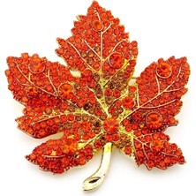 Solfera Kırmızı Çınar Yaprağı Orman Doğa Zirkon Taşlı Broş RZ204