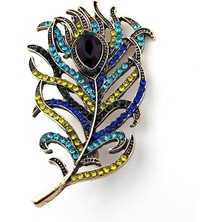 Solfera Tavus Kuşu Tüyü Şans Zümrüdü Anka Renkli Zirkon Taşlı Broş RZ242