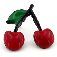 Solfera Kırmızı Çift Kiraz Yaka Çanta Süsü Metal Rozet Pin RZ144