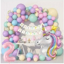 Papatya Süs Evi Kız Çocuklar Için 2 Yaş Unicorn Lüks Doğum Günü Parti Seti Süsü