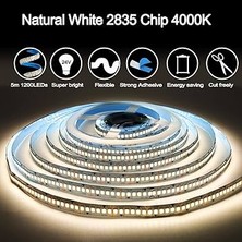 Ledarmy 5metre 240 Led/m Şerit LED Hortum 4000K Doğal Beyaz Kendinden Yapışkanlı Güçlü SMD2835 12V Dc IP20