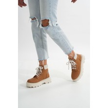 Alinn Butikk LMÇ-2045 Taba Süet Bağcıklı Kalın Taban Kadın Günlük Bot