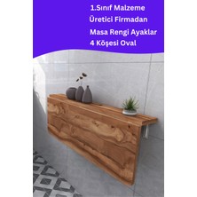 Kydonia Home 4 Köşesi Oval Zeytin Ahşap Desenli Sabit Raflı Duvara Monte Kırma Katlanır Yemek Mutfak Masası