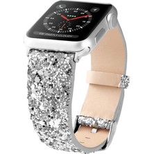 Habilis Apple Watch 1/2/3/4/5/6/7/se/8/9/10/ultra/ultra 2 Uyumlu 38-40-41-42-44-45-46-49MM Payetli Parıltılı Pul Işlemeli Şık Deri Akıllı Saat Kordon
