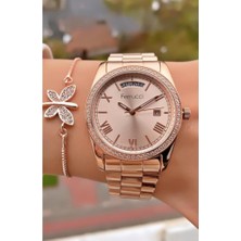 Ferrucci MRD11831 Altın Renk Çelik Kordon Kadın Kol Saati Bileklik Hediyeli