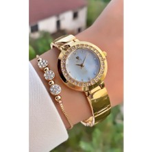 Fiesta MRD11911  Altın Sarısı Çelik Kordon Kadın Kol Saati Bileklik Hediyeli