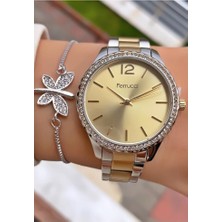 Ferrucci MRD11777 Sarı Gümüş Renk Çelik Kordon Kadın Kol Saati Bileklik Hediyeli