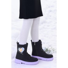 Kiko Kids Etil Zmrt Fermuarlı Kız Çocuk Bot Ayakkabı Siyah - Lila