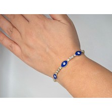 Stainless Steel Nazar Boncuklu Taşlı Çelik Bileklik