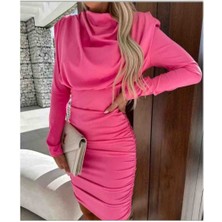 Kadın Buzi  Kumaş Pembe  Renk Mini Elbise