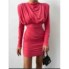 Kadın Buzi  Kumaş Pembe  Renk Mini Elbise