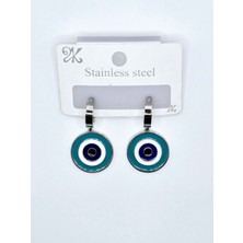 Stainless Steel Büyük Nazar Boncuklu Sallantılı Çelik Küpe