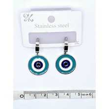 Stainless Steel Büyük Nazar Boncuklu Sallantılı Çelik Küpe