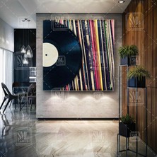 SML Tablo Nostaljik Plak Eski Müzik Nostalji Gramafon Dekoratif Kare Kanvas Tablo