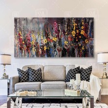 SML Tablo Soyut Çiçek Bahçesi Sarı Kırmızı Turuncu Çiçekler Enine Yatay Kanvas Tablo