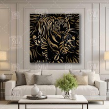 SML Tablo Gold Çizgili Kaplan Sibirya Kaplanı Modern Kare Kanvas Tablo