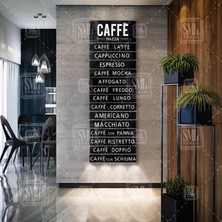 SML Tablo Restaurant Cafe Pizza Kahve Köşesi Kahve Çeşitleri Tabelası Menü Liste Panoramik Dikey Kanvas Tablo
