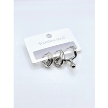 Stainless Steel Geometrik Desenli 3'lü Çelik Küpe