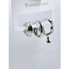 Stainless Steel Geometrik Desenli 3'lü Çelik Küpe