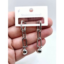 Stainless Steel Küre Detaylı Sallantılı Çelik Küpe
