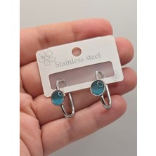 Stainless Steel Taş Detaylı Çelik Küpe