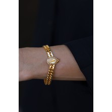 Yenigün Kuyumculuk 14 Ayar Altın Çift Sıra Pullu Tuğralı Kelepçe