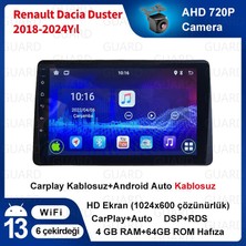 Renault Dacia Duster （2018-2024 Yıl）android Sürüm 13 Kablosuz Carplay 4gb Ram 32GB Rom Hafıza Navigasyon Multimedya 10 Inç Ekran Çerçeveli ve arka görüş kameralı