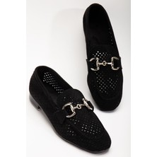 Alinn Butikk 401 Siyah Süet Delikli Günlük Kadın Babet