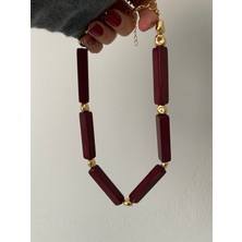 Nice Boutique Tasarım Bordo Gold Detaylı Kolye