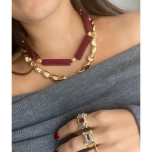 Nice Boutique Tasarım Bordo Gold Detaylı Kolye