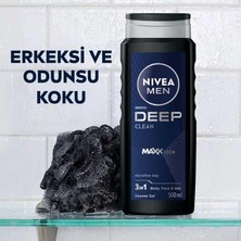 NIVEA MEN Deep Dimension Erkek Duş Jeli 500ml; 3ü1 Arada Vücut; Saç ve Yüz için Pratik Kullanım