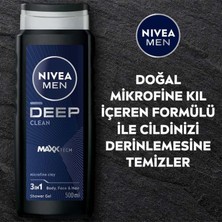 NIVEA MEN Deep Dimension Erkek Duş Jeli 500ml; 3ü1 Arada Vücut; Saç ve Yüz için Pratik Kullanım