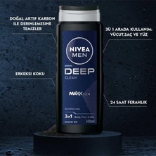 NIVEA MEN Deep Dimension Erkek Duş Jeli 500ml; 3ü1 Arada Vücut; Saç ve Yüz için Pratik Kullanım