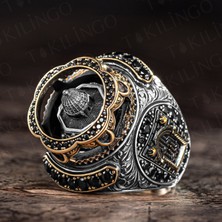 Takılingo 925 Ayar Gümüş Siyah Zirkon Taşlı Mescid-I Aksa Temalı Cami Detaylı Usta Işi Erkek Yüzük