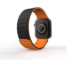 Lopard Apple Watch 10. Seri 46MM Silikon Tırtıklı Kordon Strap Kayış KRD-122 Siyah-Yeşil-Siyah-Turuncu