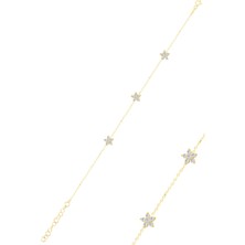 Söğütlü Silver Gümüş Altın Yaldızlı Zirkon Taşlı Çiçek Bileklik SGTL12589GOLD