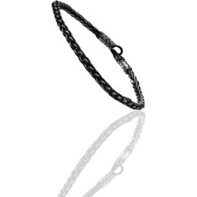 Söğütlü Silver Gümüş Tamamen El Işçiliği Kazaziye Işlemeli Örgülü Erkek Bileklik SGTL12593SIYAH