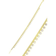 Söğütlü Silver Gümüş Altın Yaldızlı Zirkon Taşlı Gurmet Zincirli Halhal SGTL10533GOLD