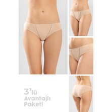 Baykar Kadın Zikzak Işlemeli Külot 3'lü Set 8046 Ten Rengi