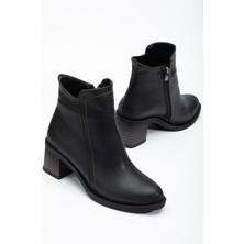 Dilimler Ayakkabı Kadın Topuklu Bot Siyah Yüzüdüz Oval Burun Yan Parçalı