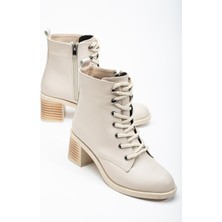 Dilimler Ayakkabı Kadın Topuklu Bot Bej Bağlı Suni Deri