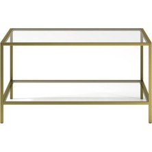 Tino Furniture Oslo Gold 2 Raflı Metal Kare Orta Sehpa Şeffaf Camlı