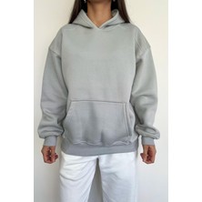 KAPÜŞONLU PARÇALI BASIC SWEATSHIRT GRİ