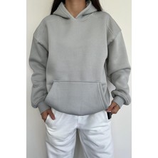 KAPÜŞONLU PARÇALI BASIC SWEATSHIRT GRİ