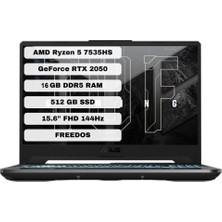 Asus Tuf Gamıng A15 Amd Ryzen5 7535S 16GB Ddr5 512GB M.2 SSD  4gb Gddr6 RTX2050 15.6" Fhd IPS 144Hz Freedos